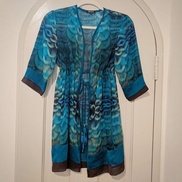 Dolcessa Swimwear Handmade Peacock Print Glam Cover Up/Evening Jacket, Size XS/S - Picture 5 of 7